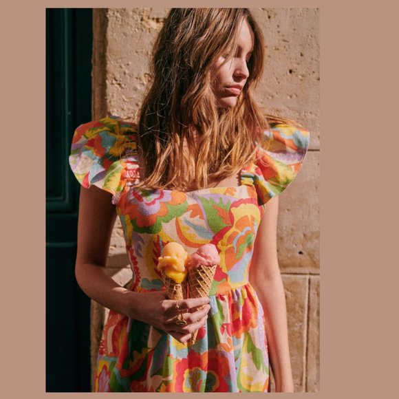 *NEW Sezane Melville Dress in Seventies Tie Back Ruffled Sleeve (Flaw) - Picture 3 of 9